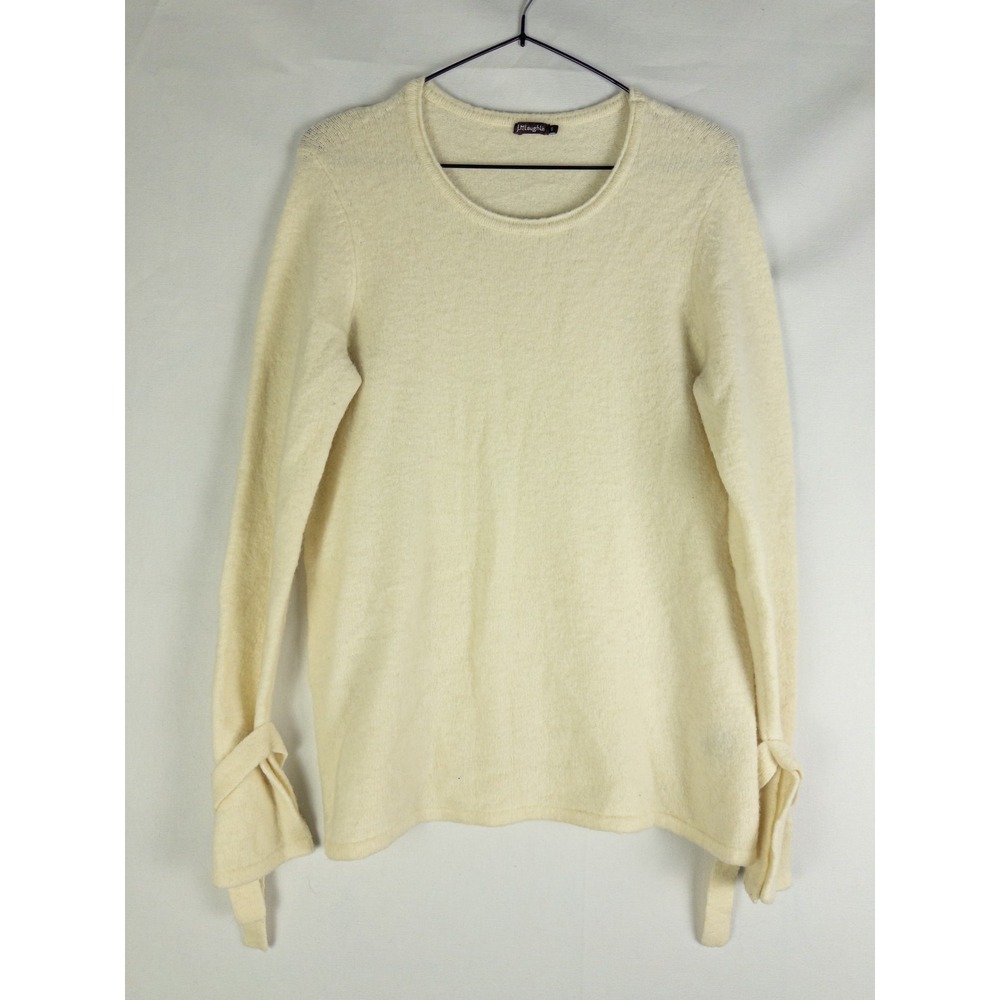 J.McLaughlin Merino Alpaca Tie Cuff Sweater Womens S Cream Quiet Luxury Old Mone